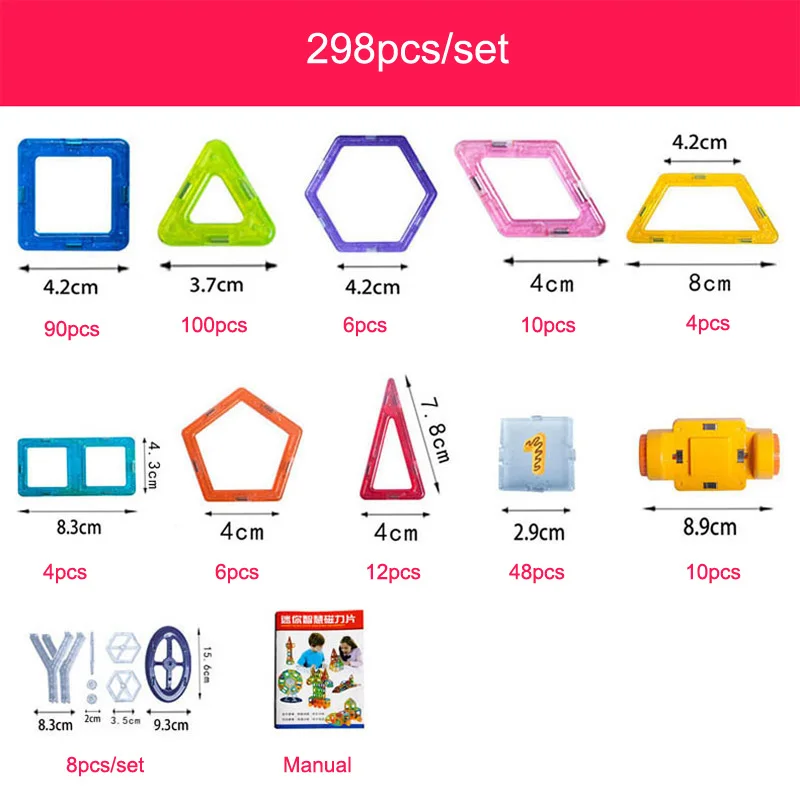 100-298pcs Blocchi Magnetico Del Progettista di Costruzione Modello di Serie e Costruzione di Giocattoli di Plastica Blocchi Magnetici Giocattoli Educativi Per I Bambini regalo