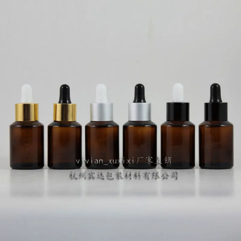 30ml 20pcs amber Glass Essential Oil Bottle With (aluminum ring+white/black rubber) dropper cap,glass Essential Oil Container