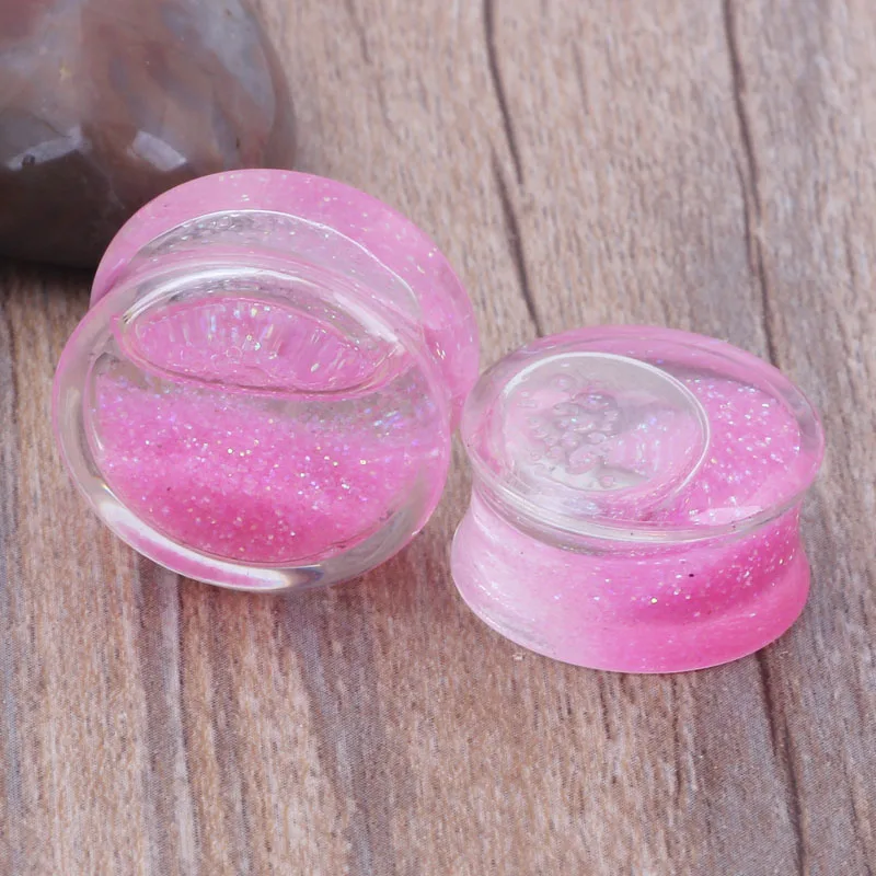 1 PCS Body Jewelry Pink Acrylic Luquid Glitter Ear Tunnel Plug Stretcher 6-16mm Body Pierce Piercing Ear Taper Expander