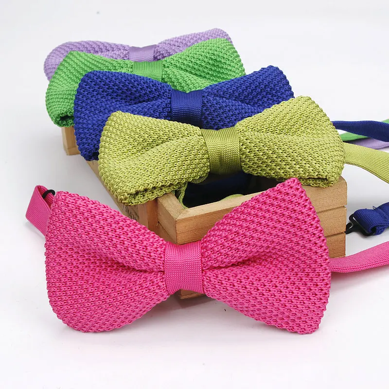 Brand New Style Mens Knit Bowtie Adjustable Butterfly For Men Neckwear Bowties Designer Knitting Candy Color Solid Pure Bow Tie