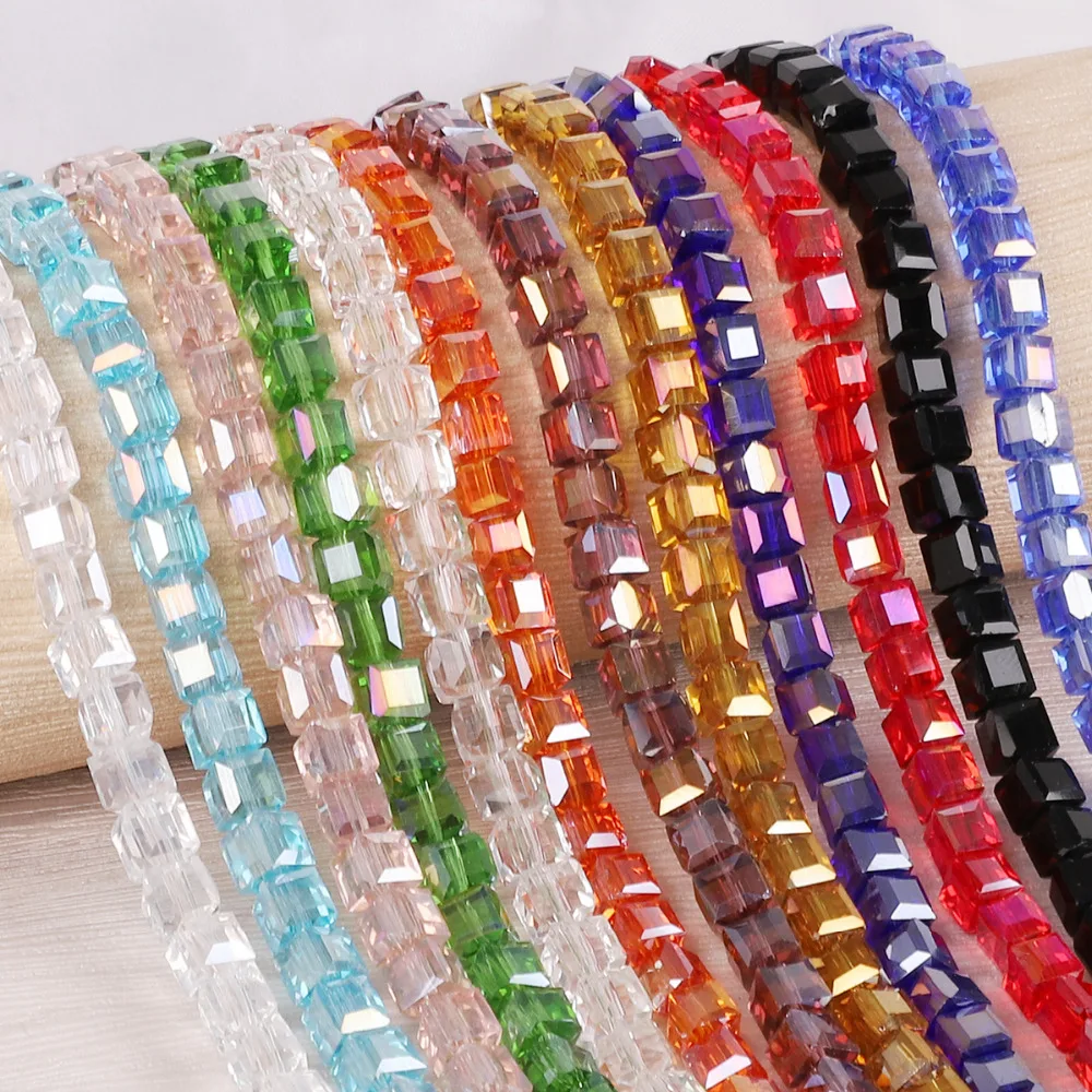 100pcs 4mm Multi Color Square Shape Austria Crystal Beads Glass Beads Loose Spacer Beads For Jewelry Making