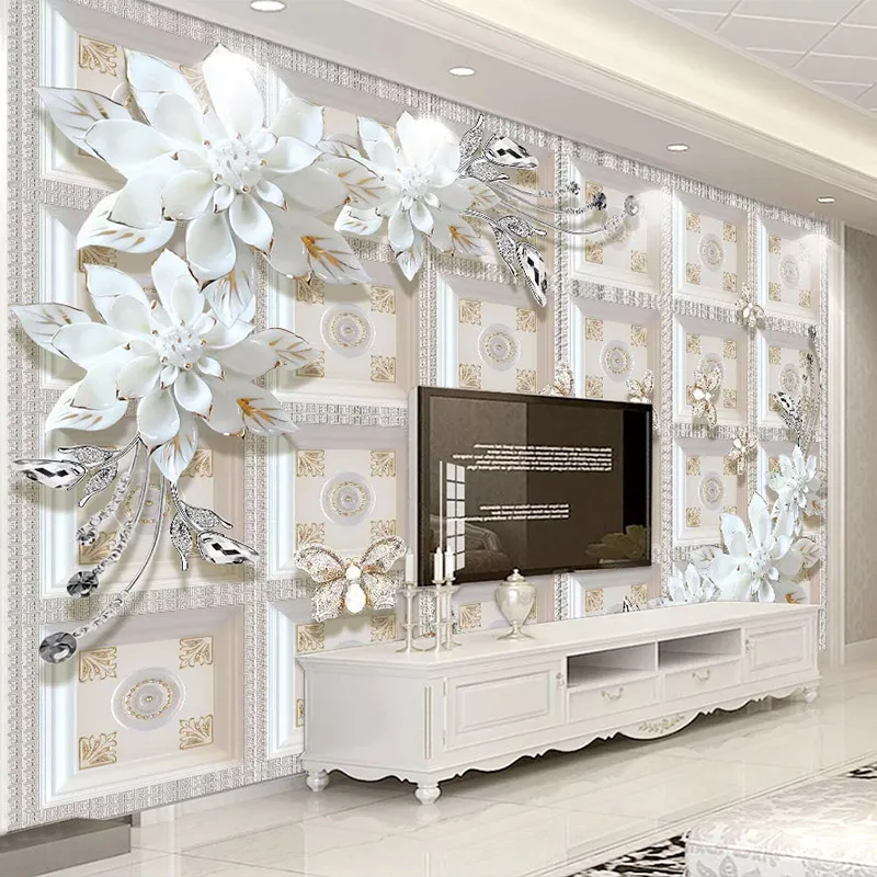 Custom Flower Mural Wallpaper 3D Relief Jewelry Flower Wall Painting Living Room Bedroom Luxury Home Decor Fresco Papel Tapiz