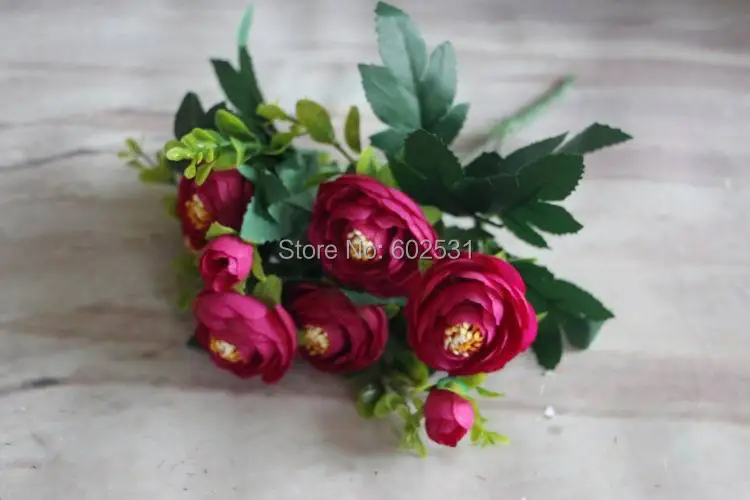 SPR Bride holding flowers 6 Fork Spring tea rose Wedding artificial flowers Bouquet  6 Colors Available silk flower table flower