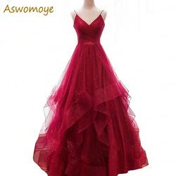 Wine Red Evening Dress Spring 2019 Sexy Backless Prom Dress Spaghetti Strap V-neck a Line Evening Gowns Haute Couture