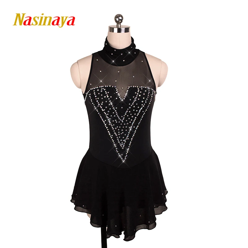 Women's Figure Skating Dress Competition Dress Children's Gymnastics Performance Black V-neck Performance Dress