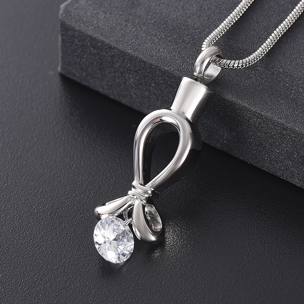 Silk Ribbon Hold Clear Zircon Keepsake Cremation Pendant Stainless Steel Memorial Urn Jewelry Necklace for Women