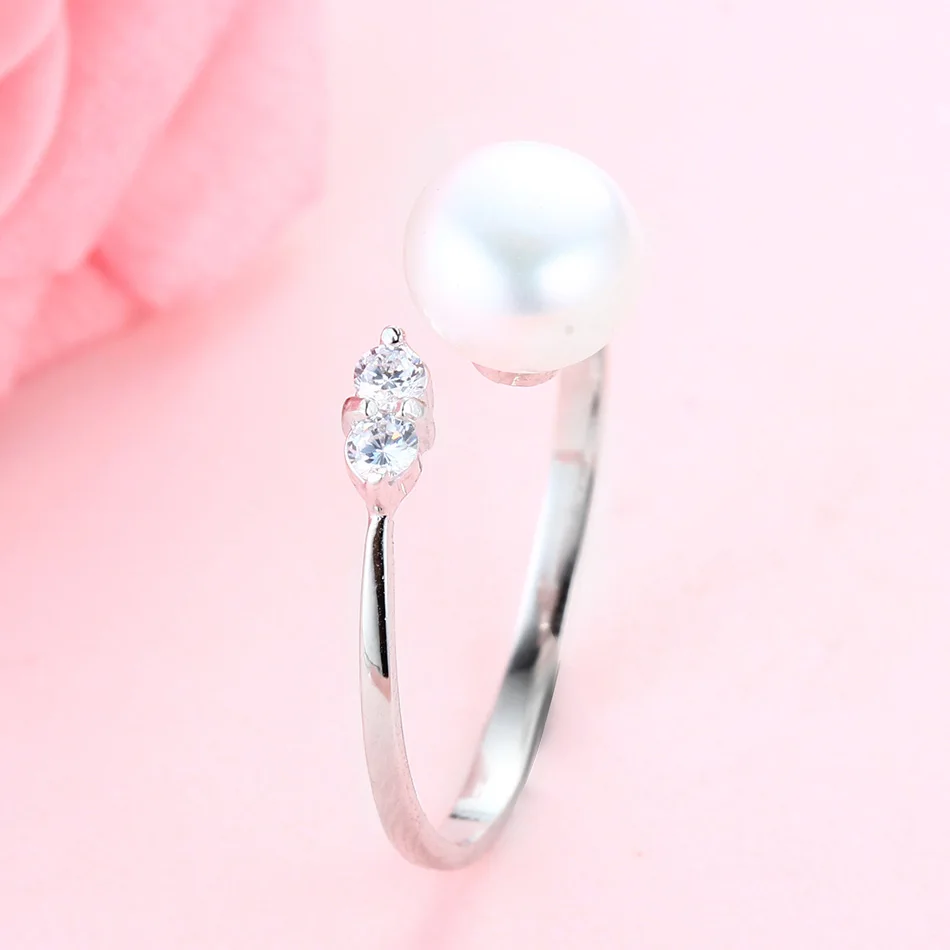 Cauuev  8-9 mm High Luster  100% Natural Freshwater Pearl  Women Engagement Rings AAA Shiny Crystal 925 Sterling Silver  Jewelry