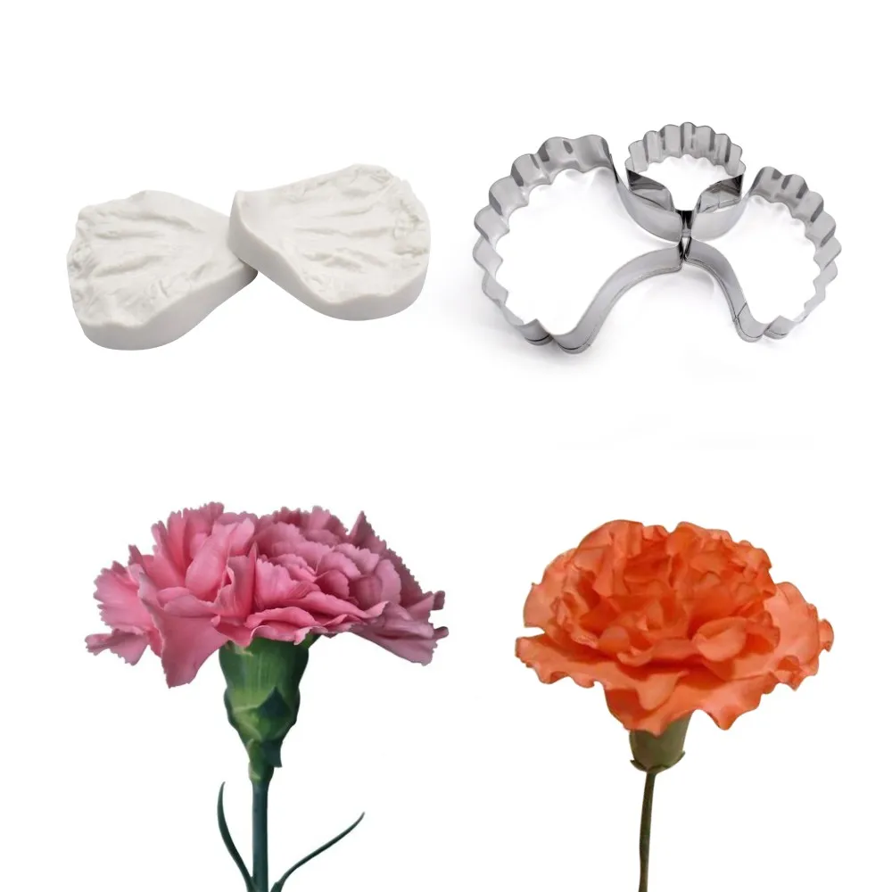 Carnation Impression Flower Mold Silicone Veiner Mold Cake Decorating Fondant  Sugarcraft Cake Mold for Sugar Flower