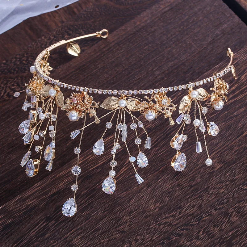 Himstory-diademas de circonita cúbica hechas a mano para mujer, accesorios para el cabello de boda, diadema de cristal de hoja, joyería para el cabello de fiesta