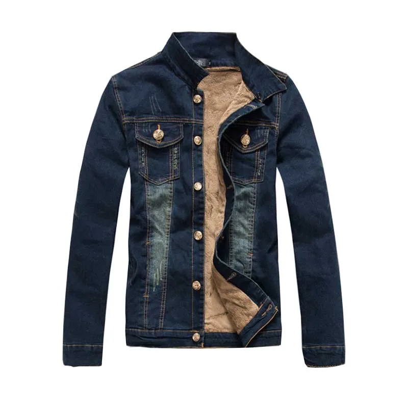 

Autumn Winter Cowboy Windbreaker Denim Fleece Jacket Men Casual Jeans Jacket Warm Coat Slim Fit OUTWEAR Washed Cotton Clothing