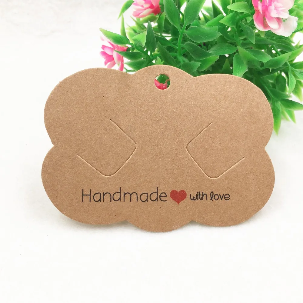 100pcs Kraft Handmade with Love 6.5*9cm Hair Clip Card Paper Jewelry Display Cards Hair Accessory Hairpin Packaging Card