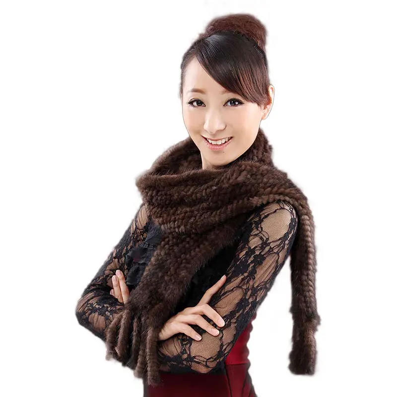 New Ms muffler genuine mink fur scarf hand knitted mink scarves wholesale and retail