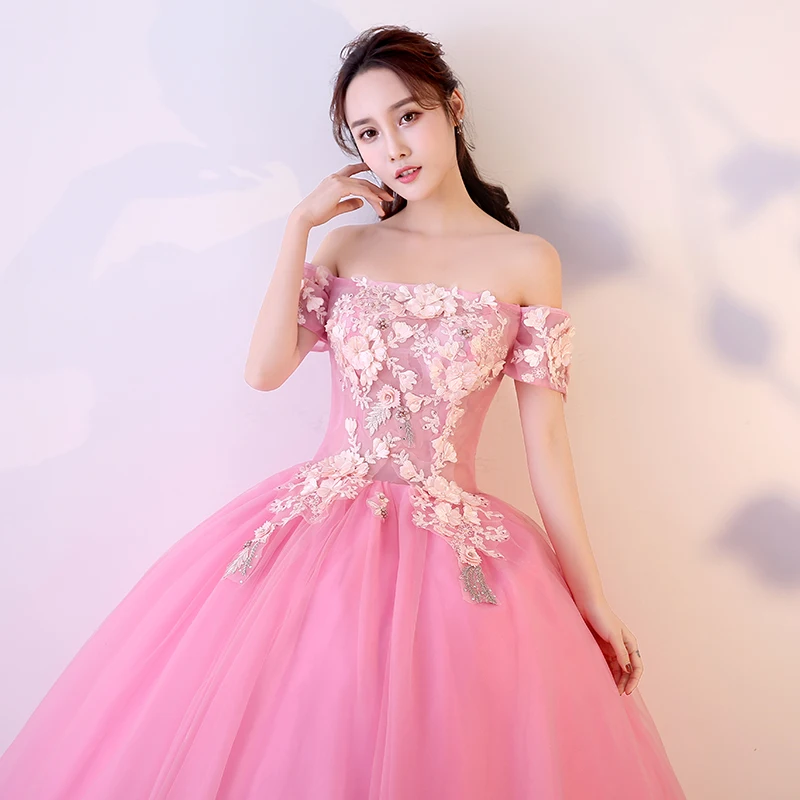 Ruthshen neue rosa Prinzessin Quince anera Kleider Boot Hals kurze Ärmel Applikationen süß 16 Quince anera Kleid Custo Ballkleid