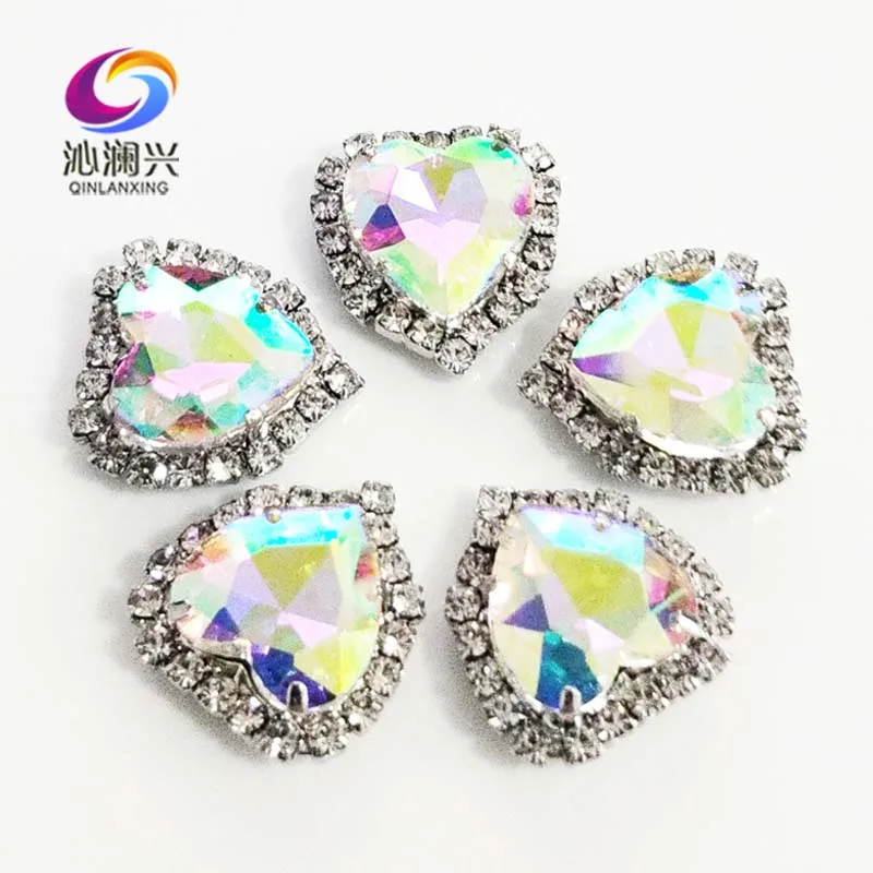 

Heart Shape AB Color Crystal Glass Rhinestones, Silver Base Sew on Buckle, Used for Needlework, DIY/Jewelry/sewing Accessories