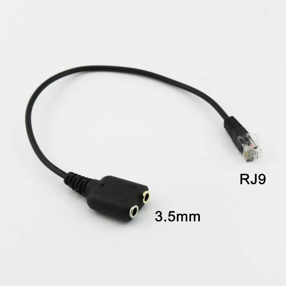 1x RJ9 Male to Dual 3.5mm Female Jack Adapter Convertor Cable Cord for PC Headset Telephone 25cm Black