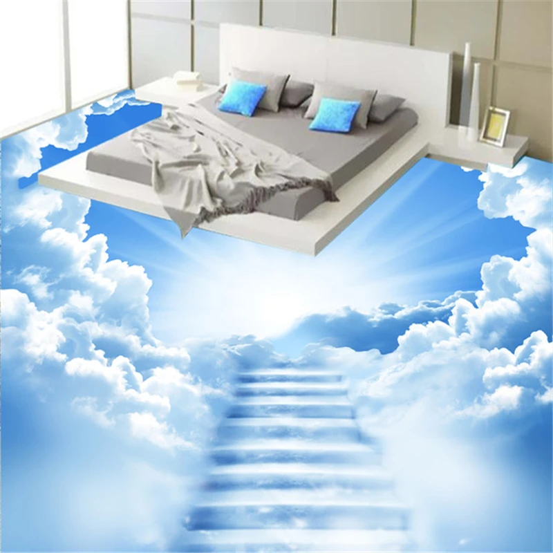 

beibehang papel de parede custom clouds ladder 3D floor blue and white bedroom living room flooring waterproof wallpaper mural