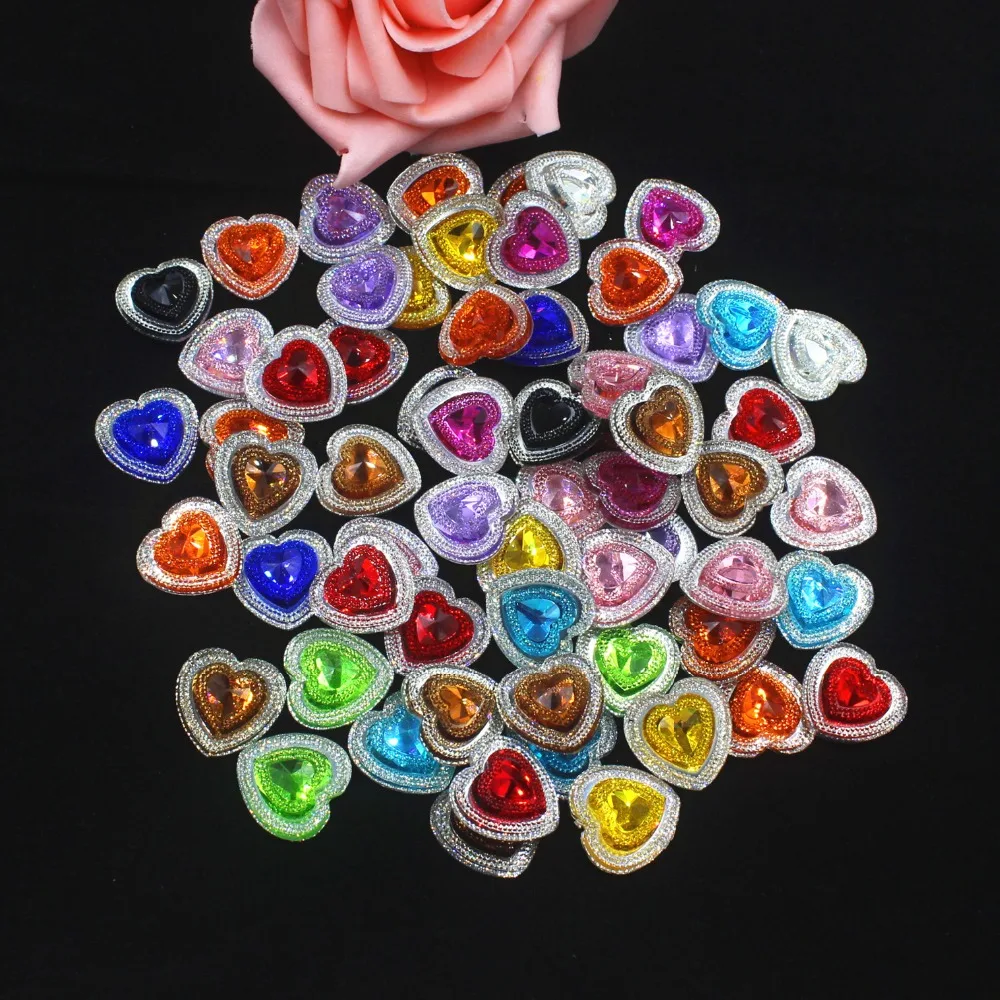 100pcs/lot flat back resin rhinestone heart  DIY resin cabochons accessories about 20mm