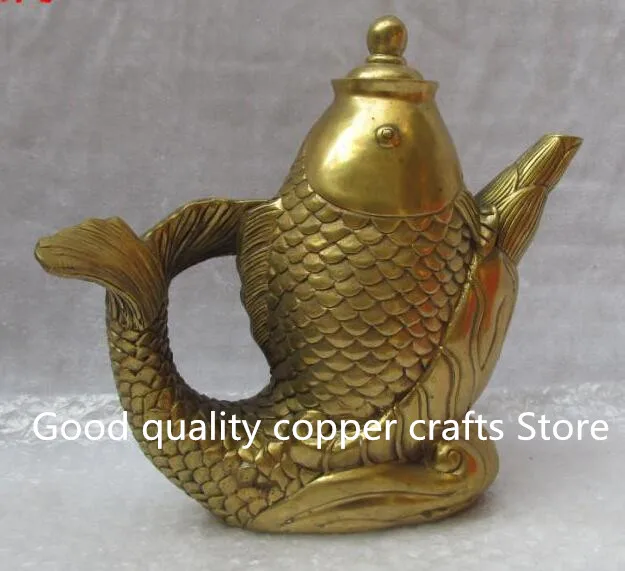 

Marked China brass fengshui Auspicious Fish statue Wine Pot TeaPot