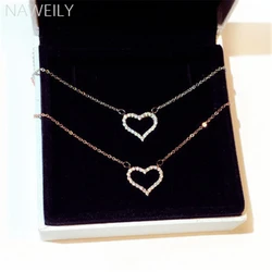 Romantic Shiny AAA Zircon Heart Pendant Necklaces For Women Jewelry Exquisite Rose Gold White Gold Color Short Clavicle Necklace