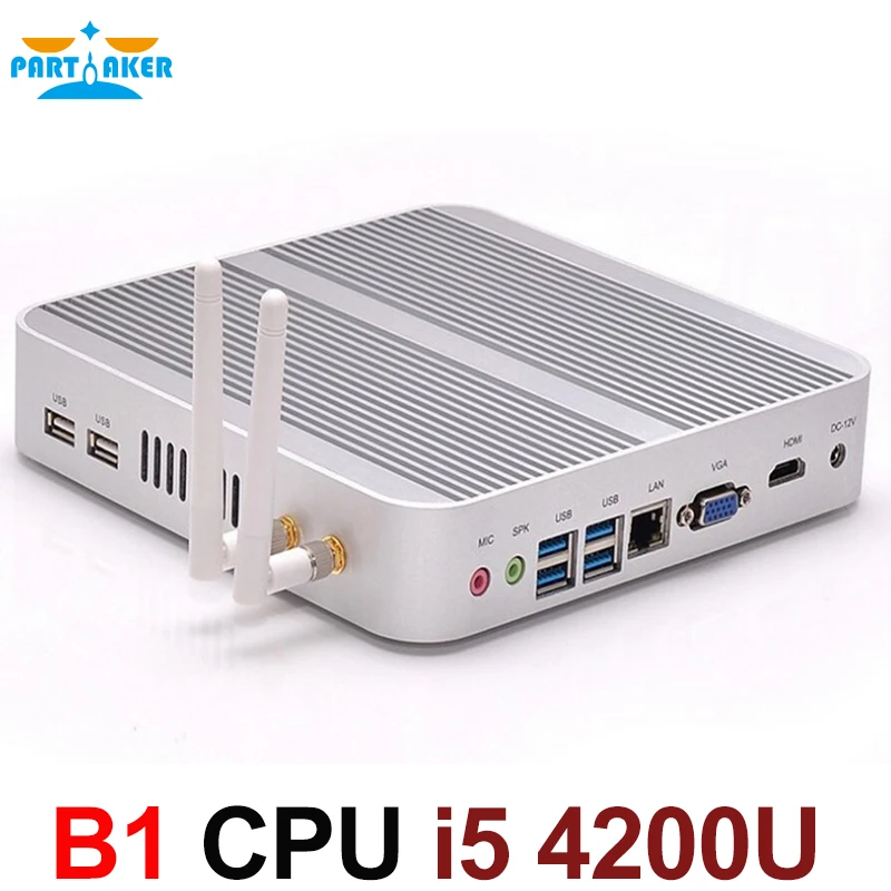 Fanless Barebone i5 Mini PC Win10 รับประกัน 3 ปี Nuc คอมพิวเตอร์ Intel Core i5 4200U 4K HTPC TV Box DHL จัดส่งฟรี