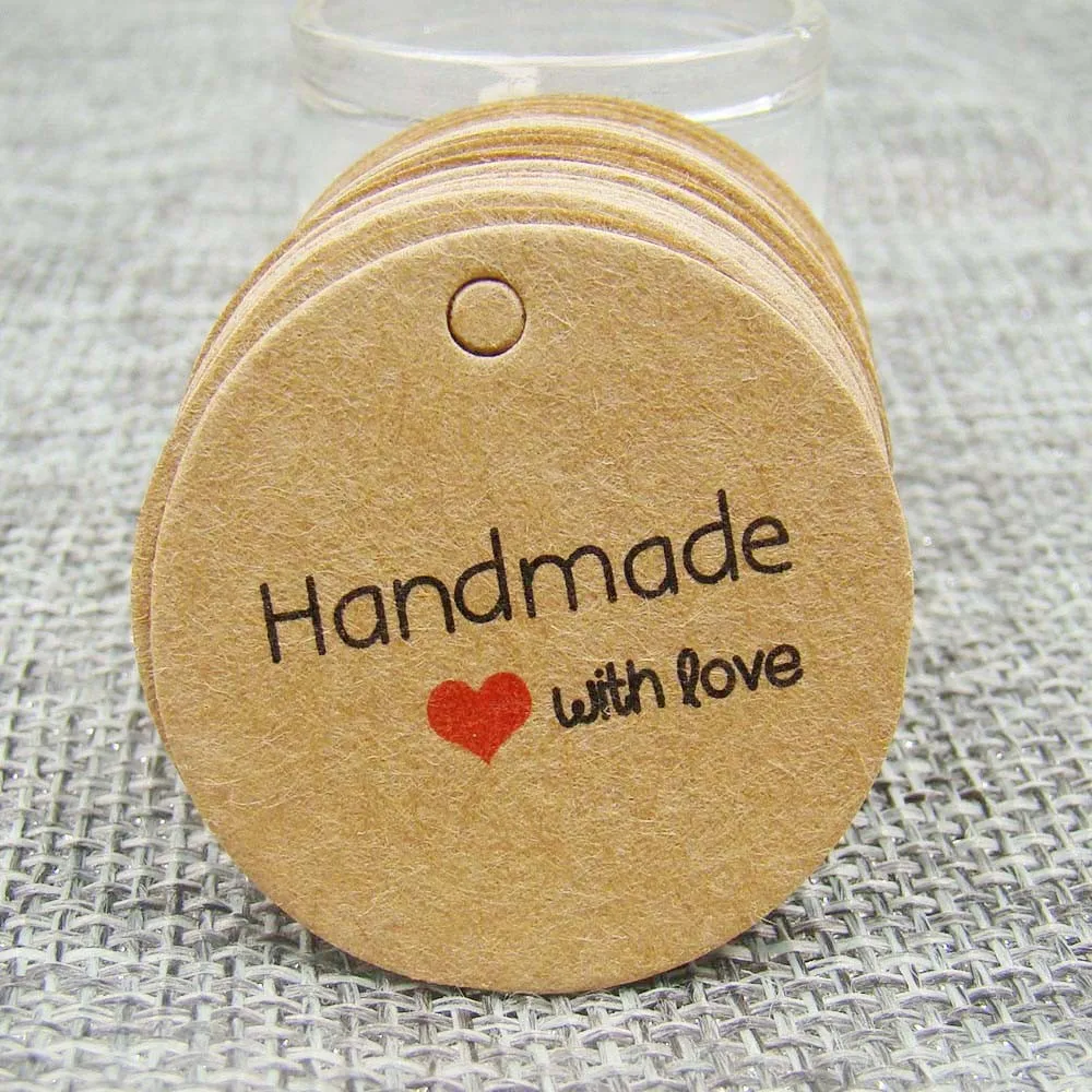 100pcs Kraft Paper Tags With Strings Handmade With Love Hang Tags...
