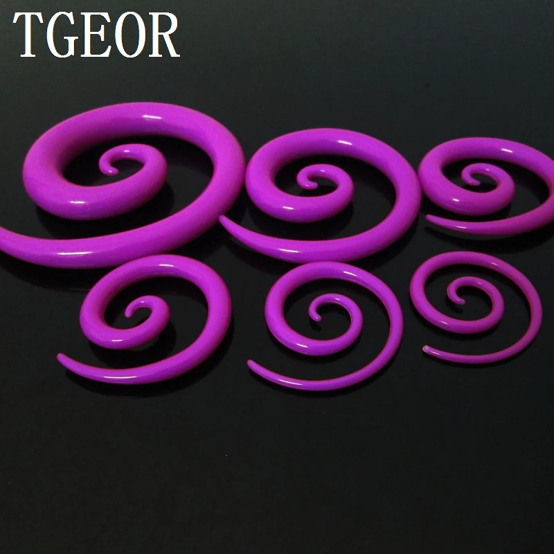 Fashion jewelry Charm 1 pair mixed 6 gauges solid color long spiral swirl UV acrylic ear expander free shipping