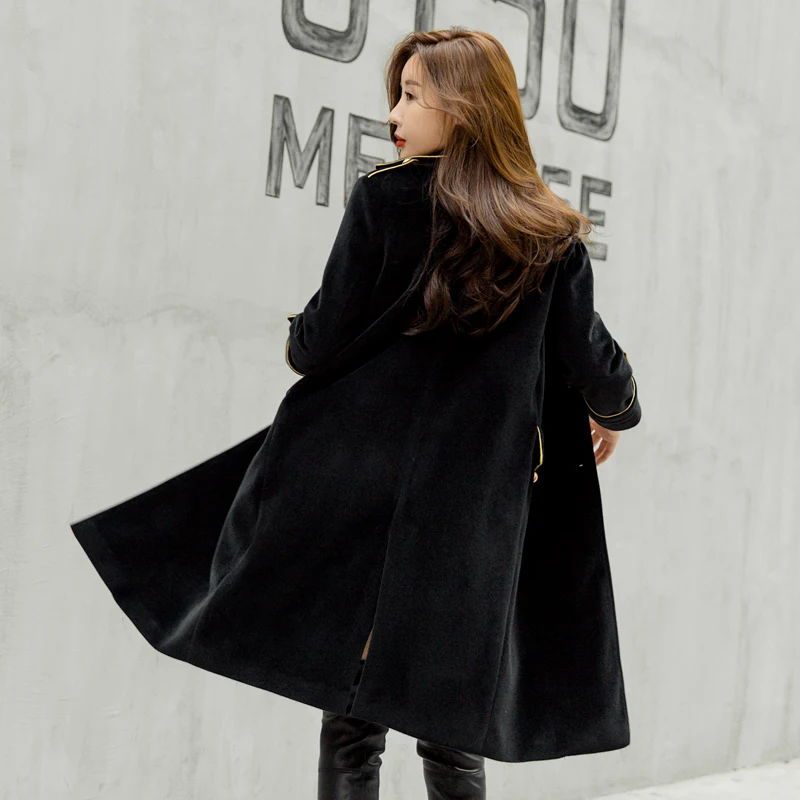 Double Breasted Military Army Mink Wool Coat British Style Designer Work Business Blends Korean Coat Outwear Winter Women Coats