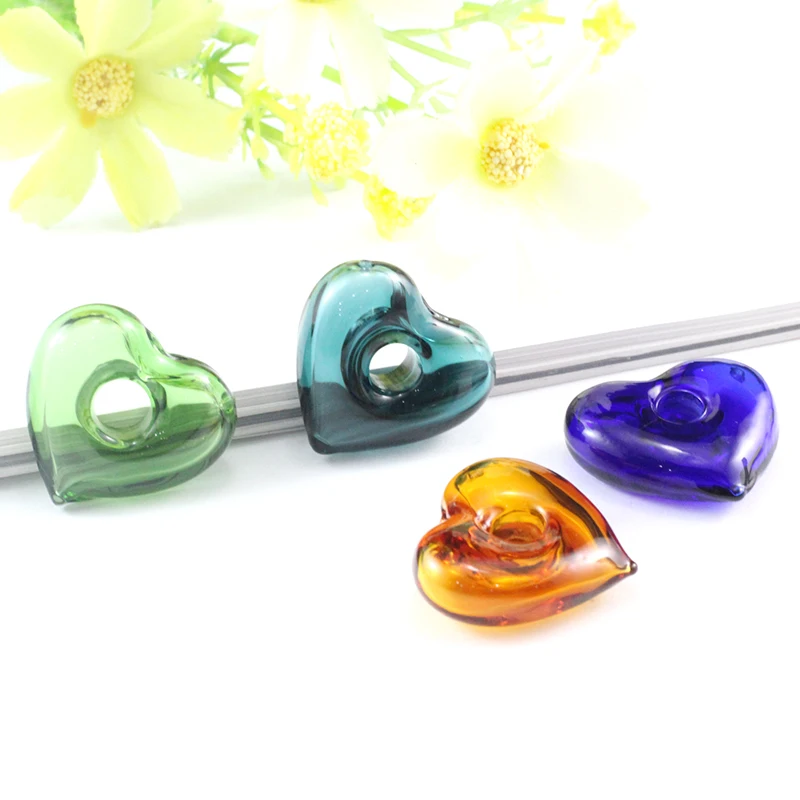 2PCS 25X22MM Cute Murano Glass Essential Oil Heart  with Diffuser Holes Essential Oil Aromatherapy Bottle glass Pendant