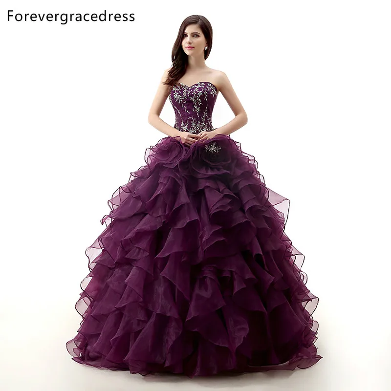 

Forevergracedress Real Pictures Grape Quinceanera Dress Sexy Sweetheart Applique Long Formal Party Gown Plus Size Custom Made