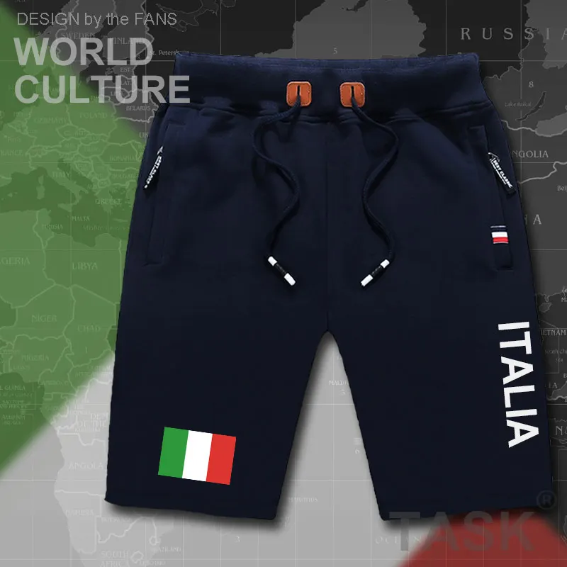 Pantalones cortos italianos para hombre, shorts de playa con bandera, entrenamiento, bolsillo con cremallera, sudor, culturismo, tops de campo ITA,