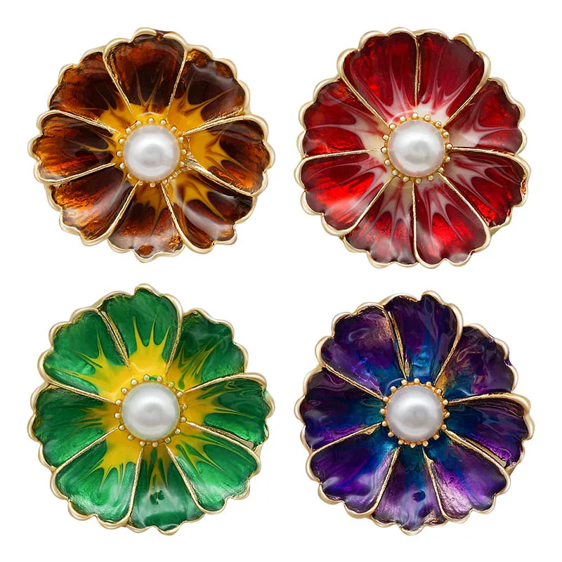 New Beauty Trendy Colorful Oil Flower 18mm snap buttons fit 18mm snap necklace jewelry wholesale KZ3440 Gift