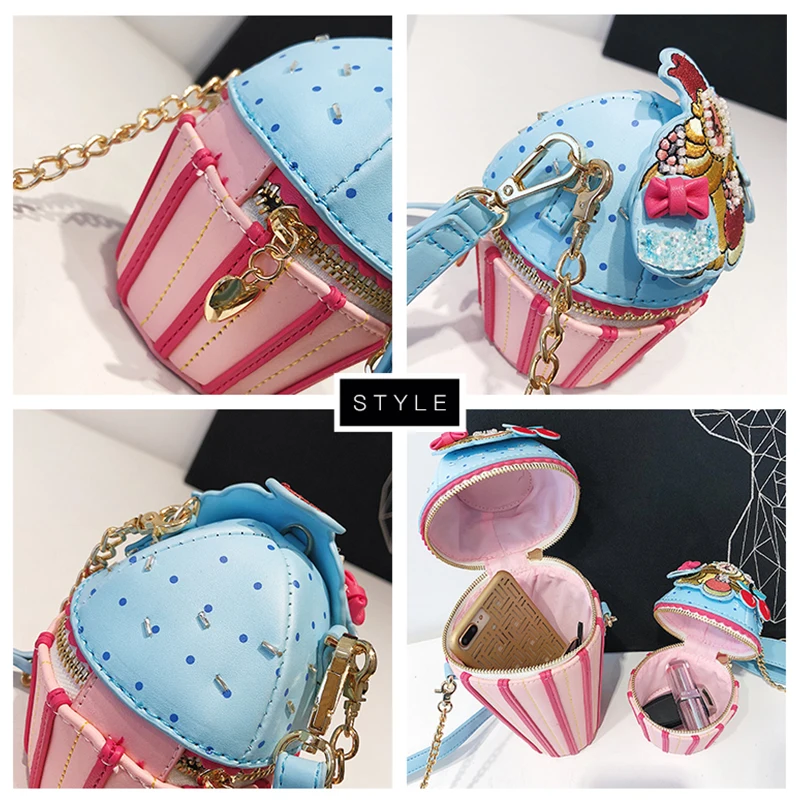 Cute Ice Cream Shape Shoulder Bag Embroidered Funny Crossbody Bag Mini Chain Messenger Bag Girls\' Phone Bag