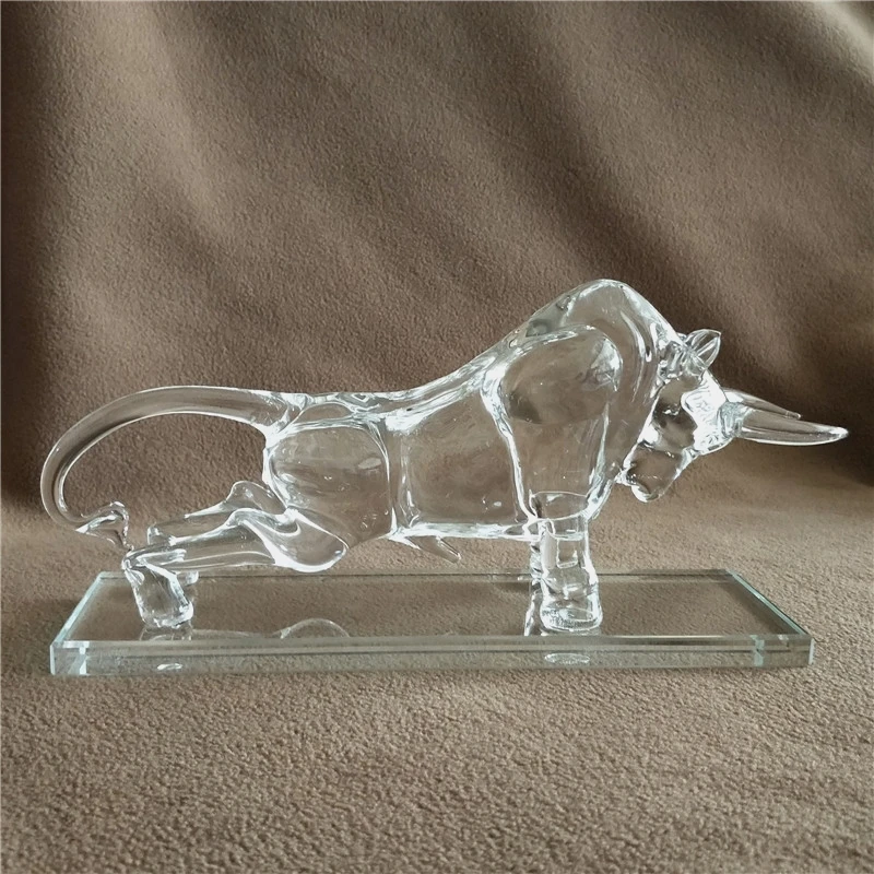Quartz Crystal Glass Bull Miniature Mineral Figurine Ox Mascot Ornament Craft Accessories for Home Decor Business Gift Birthday