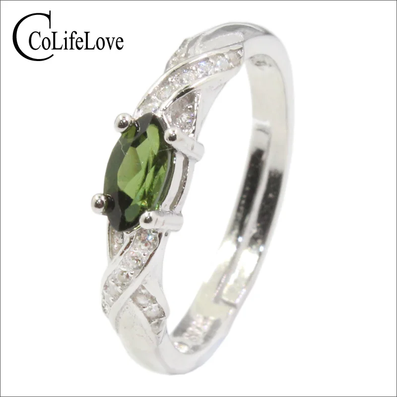 Hotsale 925 silver ring with green tourmaline 3 mm * 6 mm natural tourmaline ring solid 925 silver tourmaline jewelry