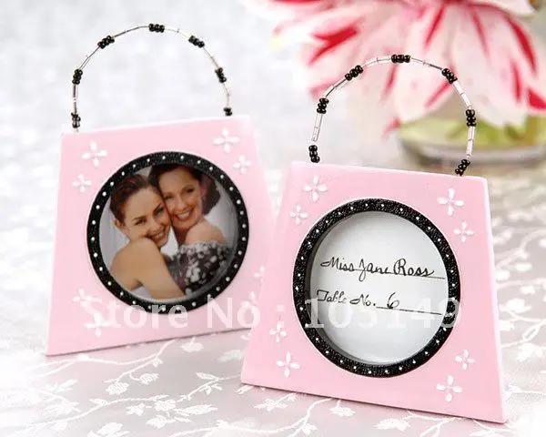 

(10 Pcs/lot) Unique Wedding Decorations of The Pink Plaid Purse Photo Card Holder and Table name card holder for Birdal showers