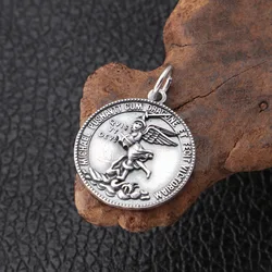 BOCAI S925 Silver Jewelry Fashion Silver Saint Michael Archangel Saint Michael Guardian Angel Round Pendant for Men and Wommen