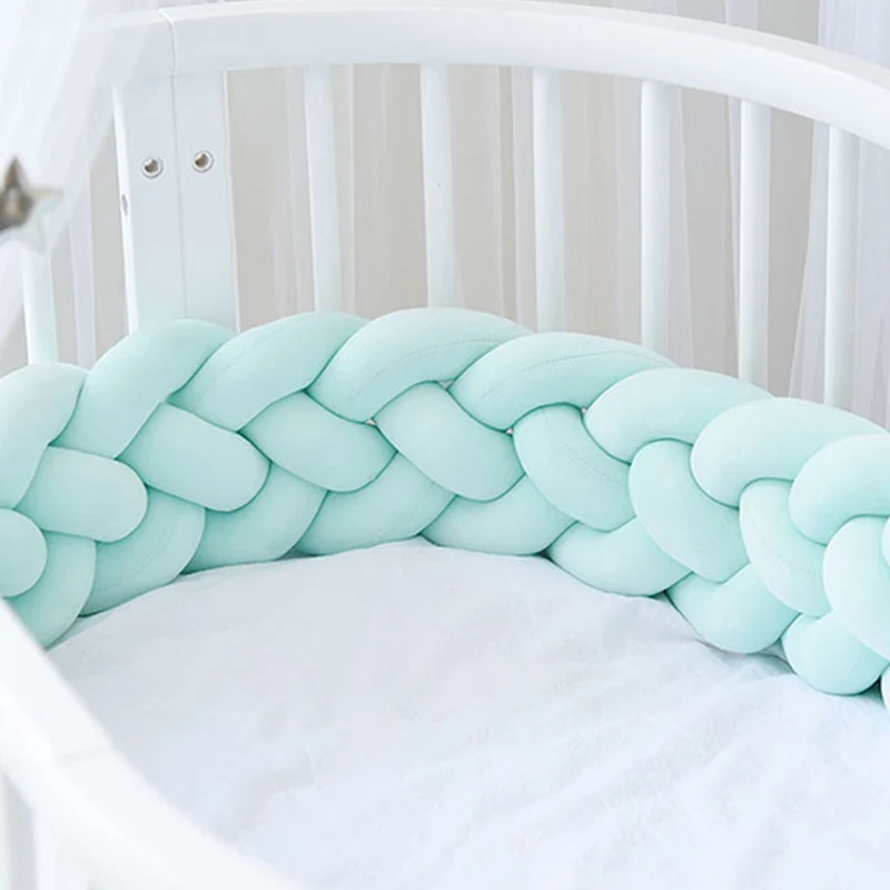 2M-3M Three-ply Woven Baby Bed Bumper for Newborn Knotted Braid Pillow Cushion Baby Crib Bumper Protector Room Cot Decor