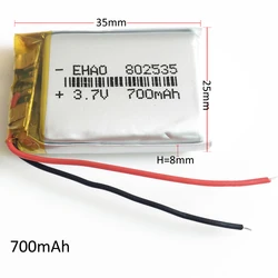 3.7 V 700 mAh 802535 Litowo-polimerowa LiPo akumulator do Mp3 słuchawki PAD DVD E-book zestaw słuchawkowy bluetooth kamera 8*25 * 35mm