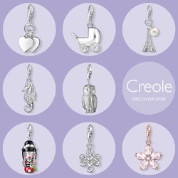 Hearts Baby Carriage Eiffel Tower Seahorse Owl Geisha Knot Flower Charm Pendant,2019 Trendy Jewelry 925 Sterling Silver Gift
