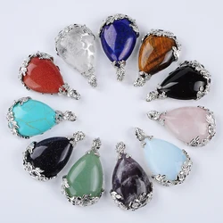 New Women Natural Stone Waterdrop Pendant for Necklace Fashion Tear Shape Black White Purple Crystal Opal Charm Female Jewelry