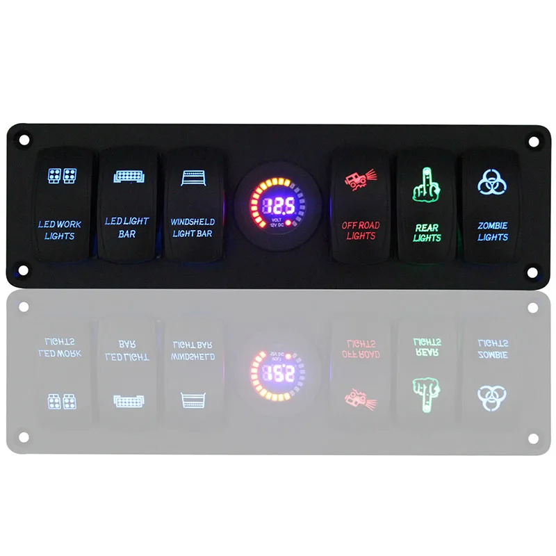 

1set 6 Gang Car Marine Boat 12V LED Rocker Switch Panel Circuit Breaker Voltmeter