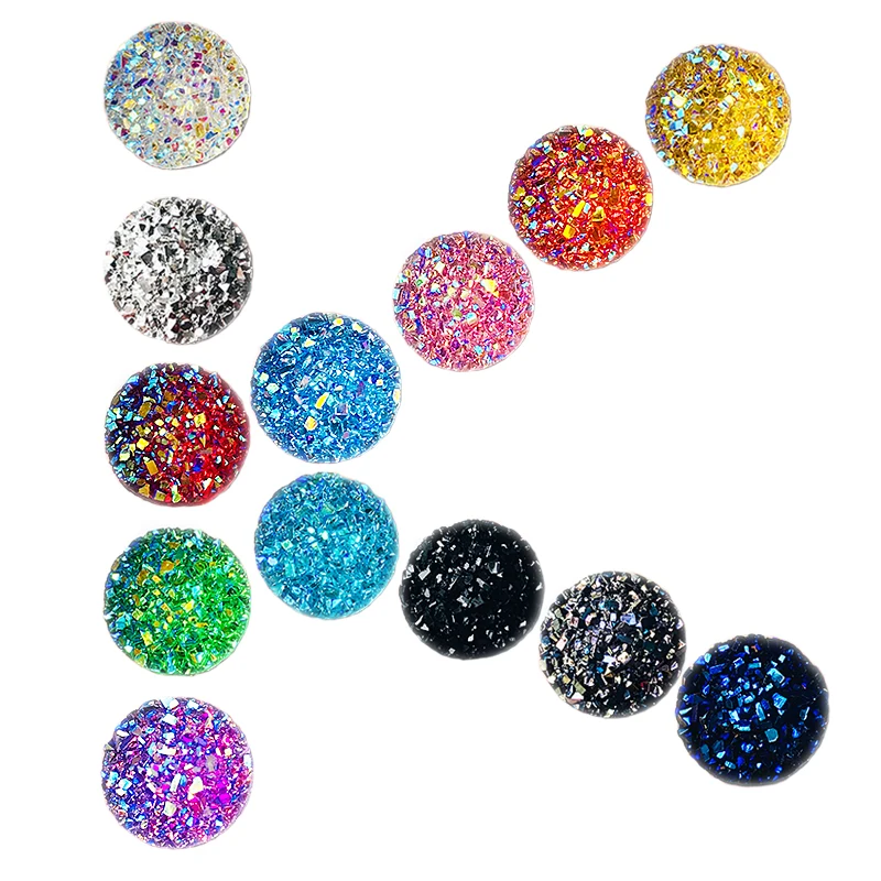 

130pcs Mixed Lot 13 Colors Glitter Cabochon, Dia 11.8mm Resin Paster DIY Stone Flat Bass Match 12mm Metal Box/Bottom, 10pcs each