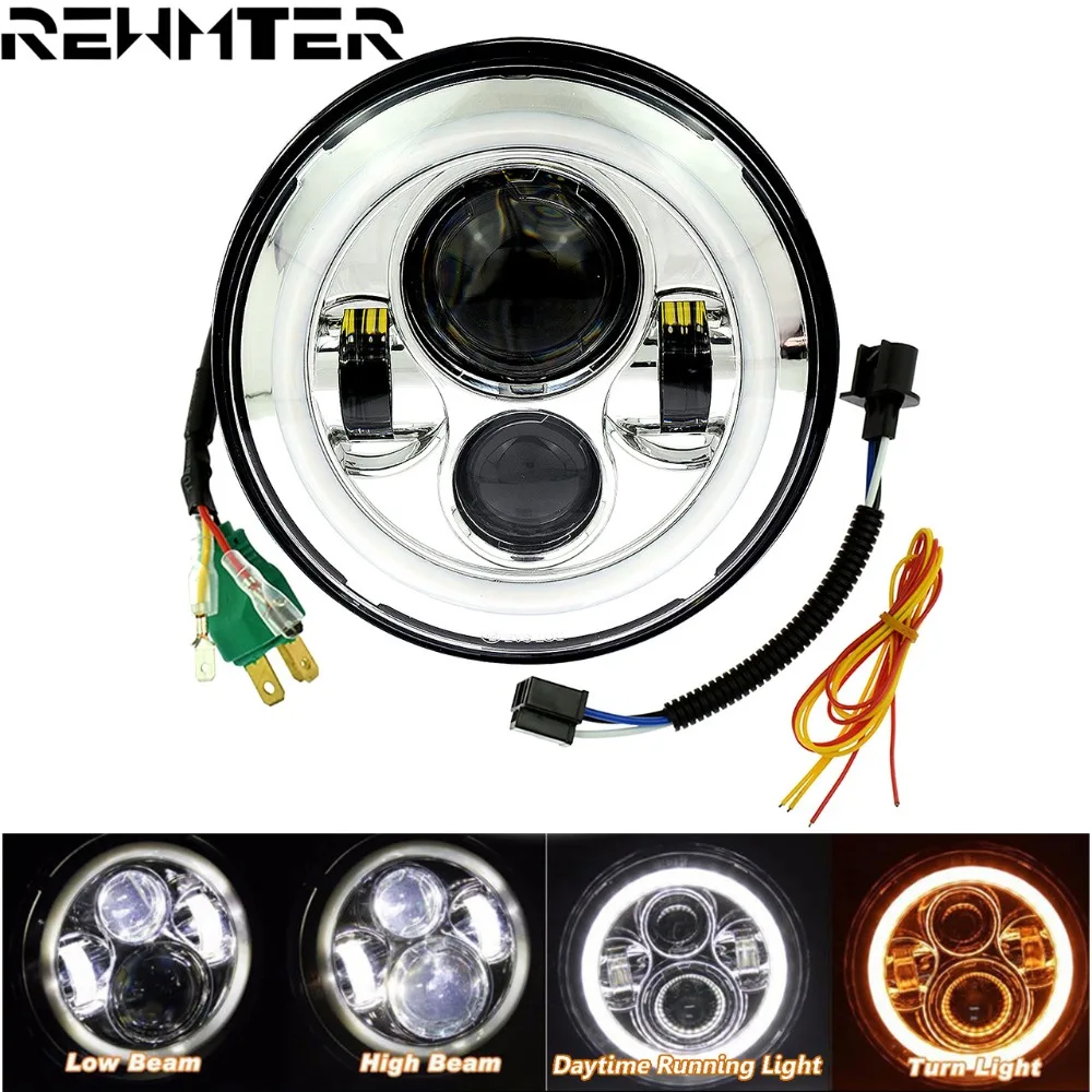 

Motorcycle 7" H4 H13 40W Projector Headlight LED Halo Angle Eyes For Harley Softail For Jeep Wrangler For Honda