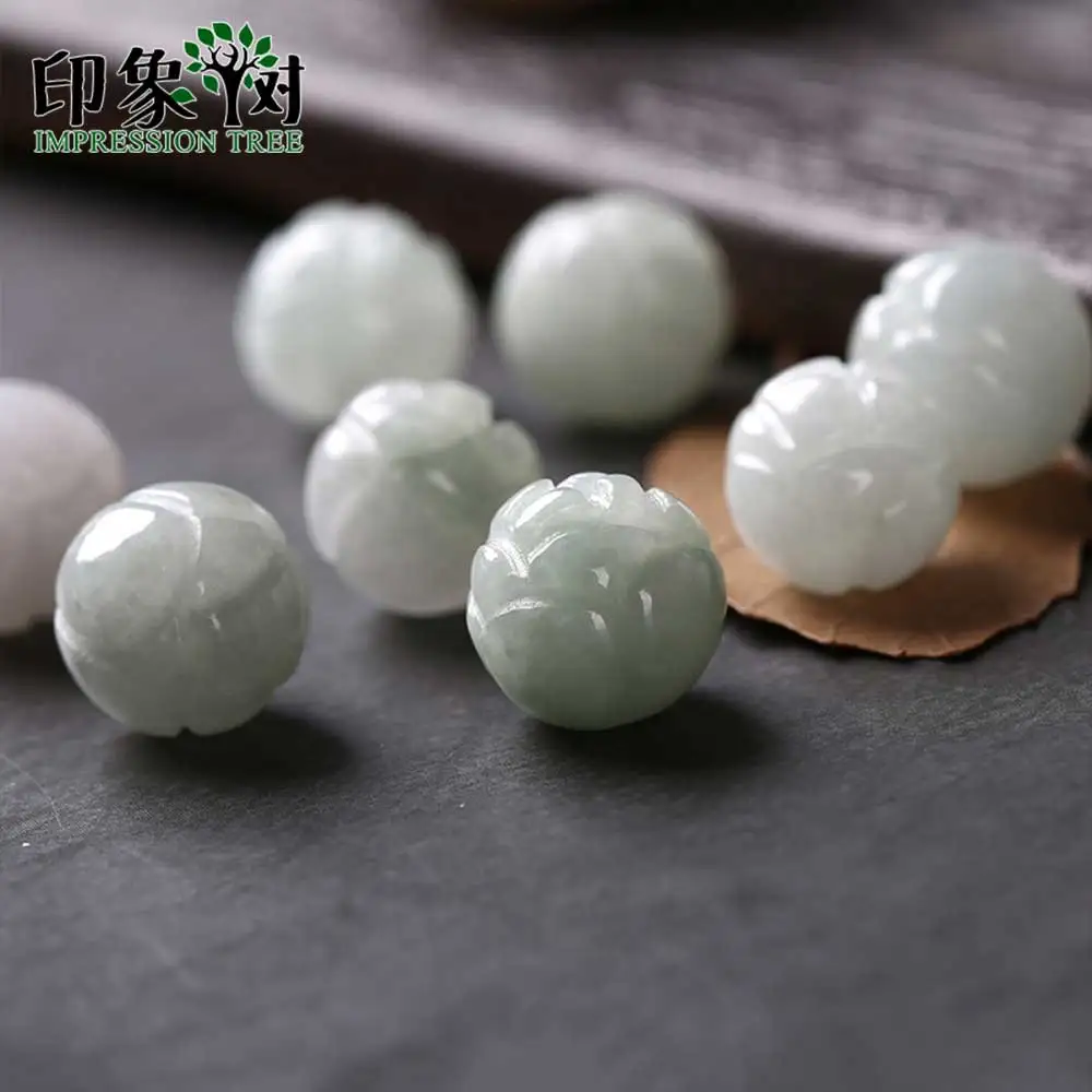 Natural Jadeite Round Lotus Carven Beads 4Pcs 9x9mm Gem Jad E Round Loose Beads Handmade Necklace For DIY Jewelry Making 18015