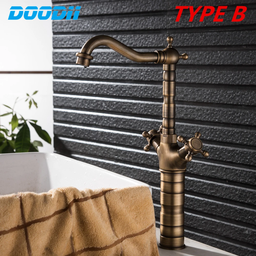 360 Degree Turn Kitchen Mixer Bathroom Sink Faucet Antique Bronze Finished Hot and Cold Water Mixer Tap Crane With Pop Up DOODII