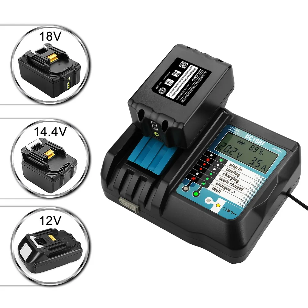 DC18RF Rapid Charger Replacement Power Tools Lithium-ion Charger 14.4V-18V for Makita Power Tool Battery DC18RA DC18RC With USB