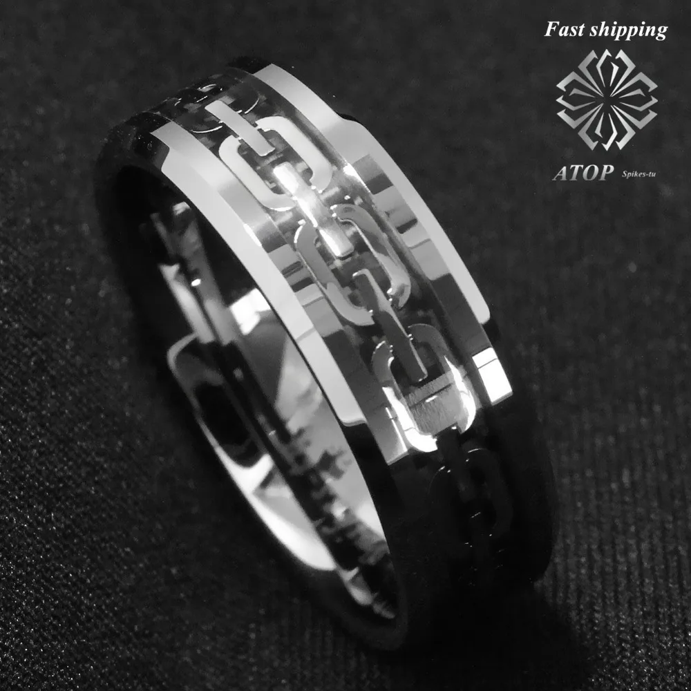 NEW 8Mm 925 sliver men\'s jewerly chain center Tungsten Carbide Ring Wedding Band Customized Jewelry Free Shipping