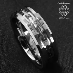 NEW 8Mm 925 sliver men's jewerly chain center Tungsten Carbide Ring Wedding Band Customized Jewelry Free Shipping