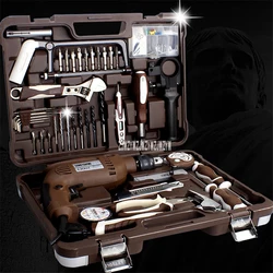 E082 Electric Drilling Tool Set Home Hand Tool Kit Maintenance Electrician Set With Toolbox Storage Case With Electric Drill