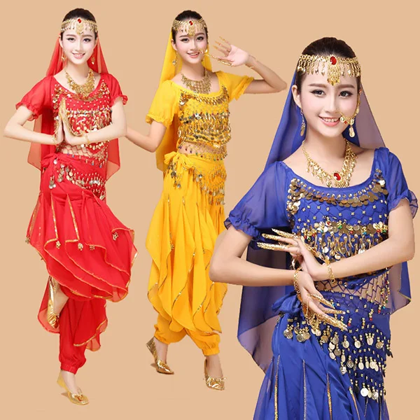 

Plus Size 4pcs Set Belly Dance Costume Bollywood Costume Indian Dress Bellydance Dress Womens Belly Dancing Costume Sets 5 Color